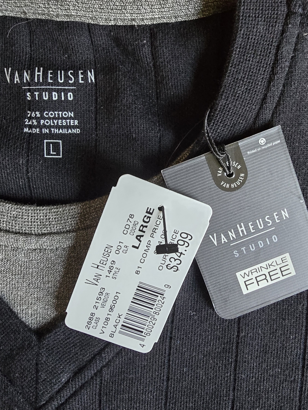 Van Heusen Black Crewneck Ribbed Sweater